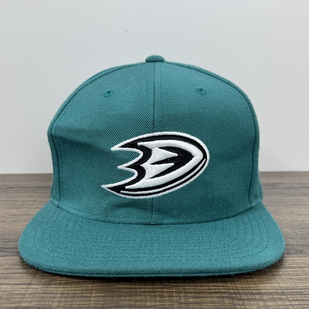 Anaheim Ducks Hat Cap Snap Back Teal Black NHL Hockey Mens Throwback Script‎